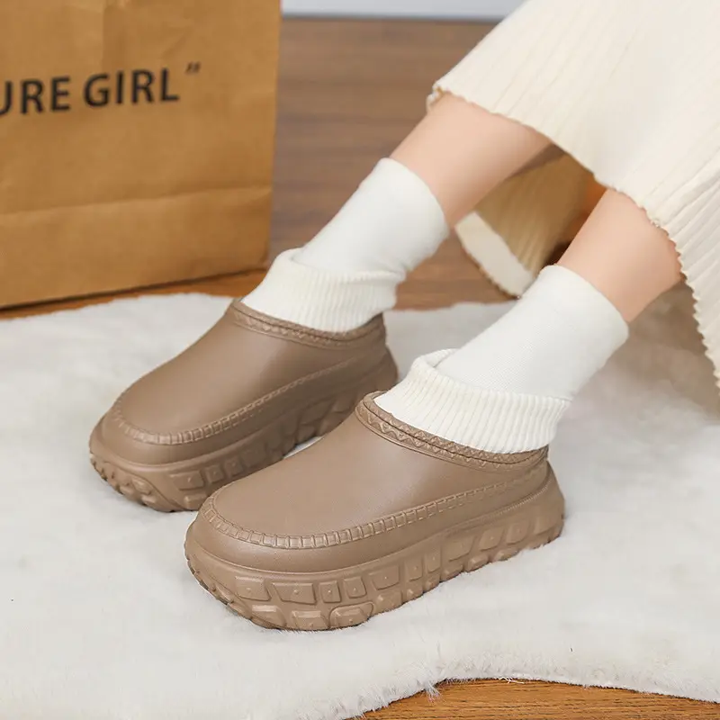 Winter Cotton Slip-On Slippers with Thick Beige Sole - Image 7