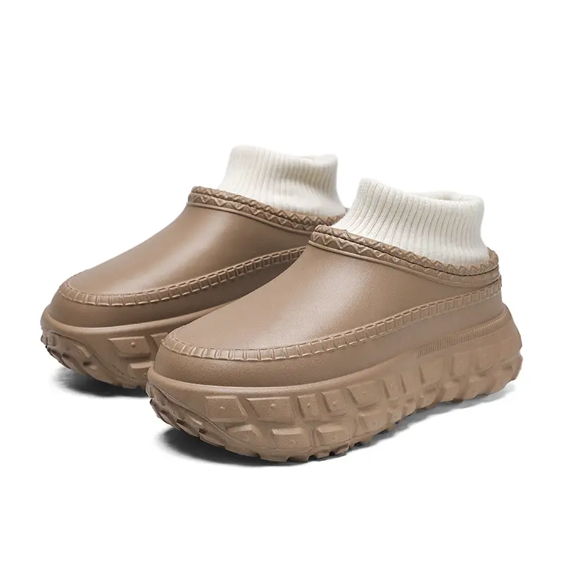 Winter Cotton Slip-On Slippers with Thick Beige Sole - Image 8