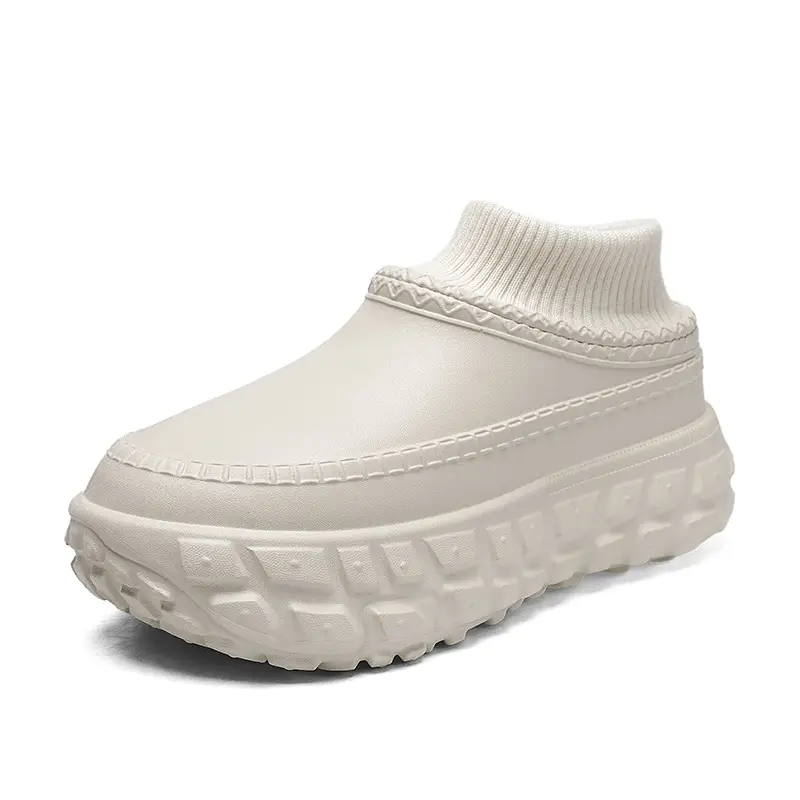 Winter Cotton Slip-On Slippers with Thick Beige Sole - Image 2