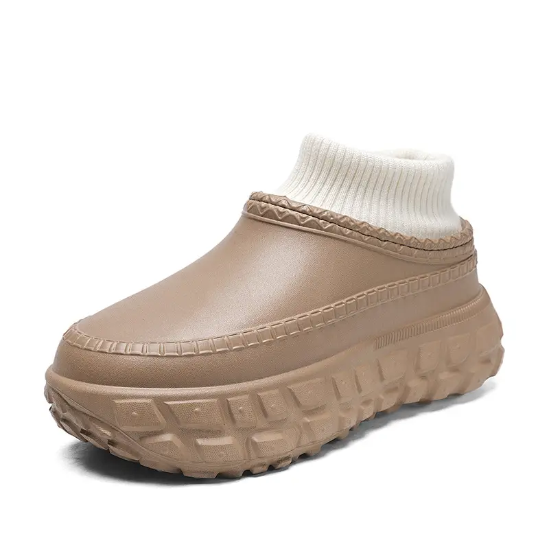 Winter Cotton Slip-On Slippers with Thick Beige Sole - Image 3