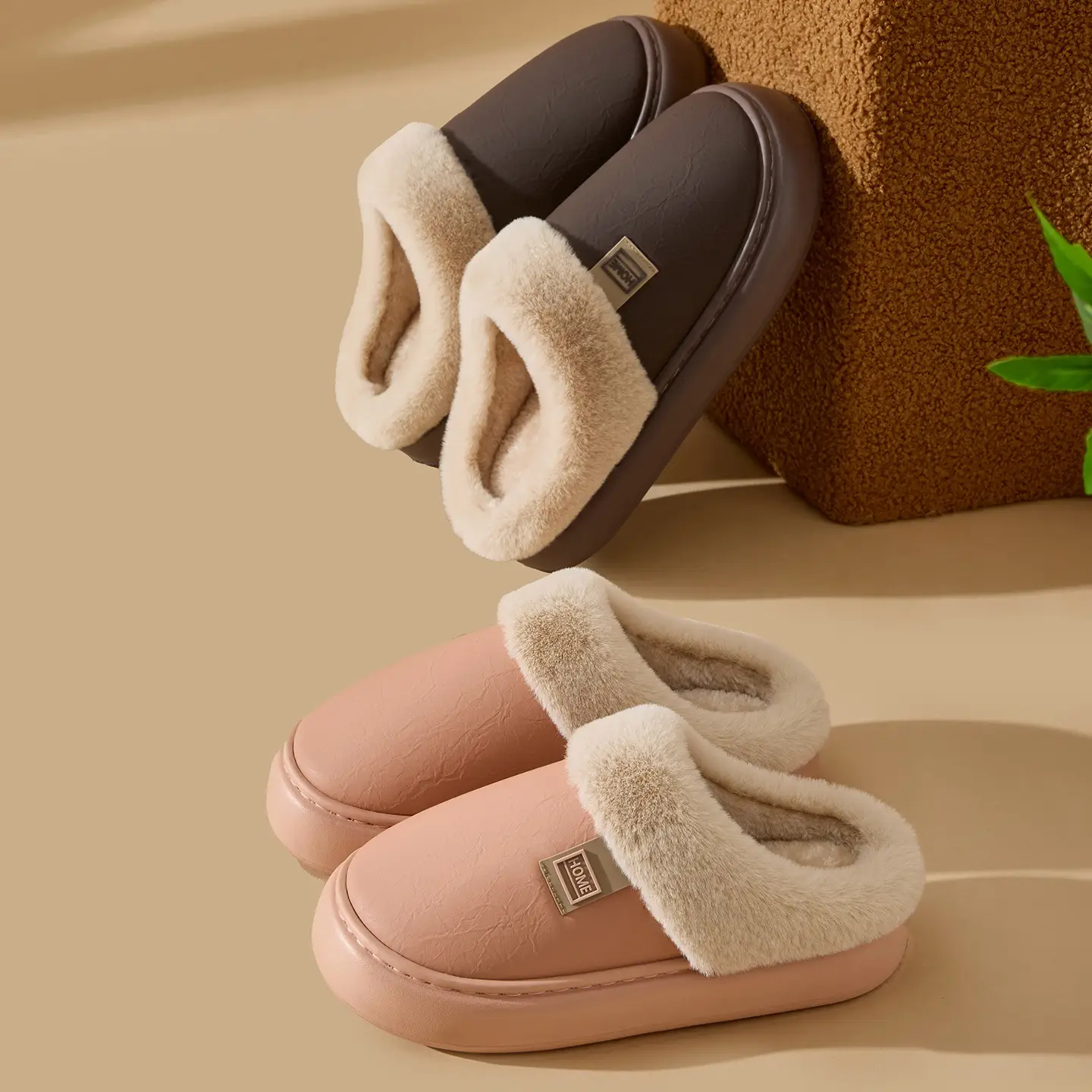 Women's Waterproof Cotton Slippers Pink Autumn Winter 2025