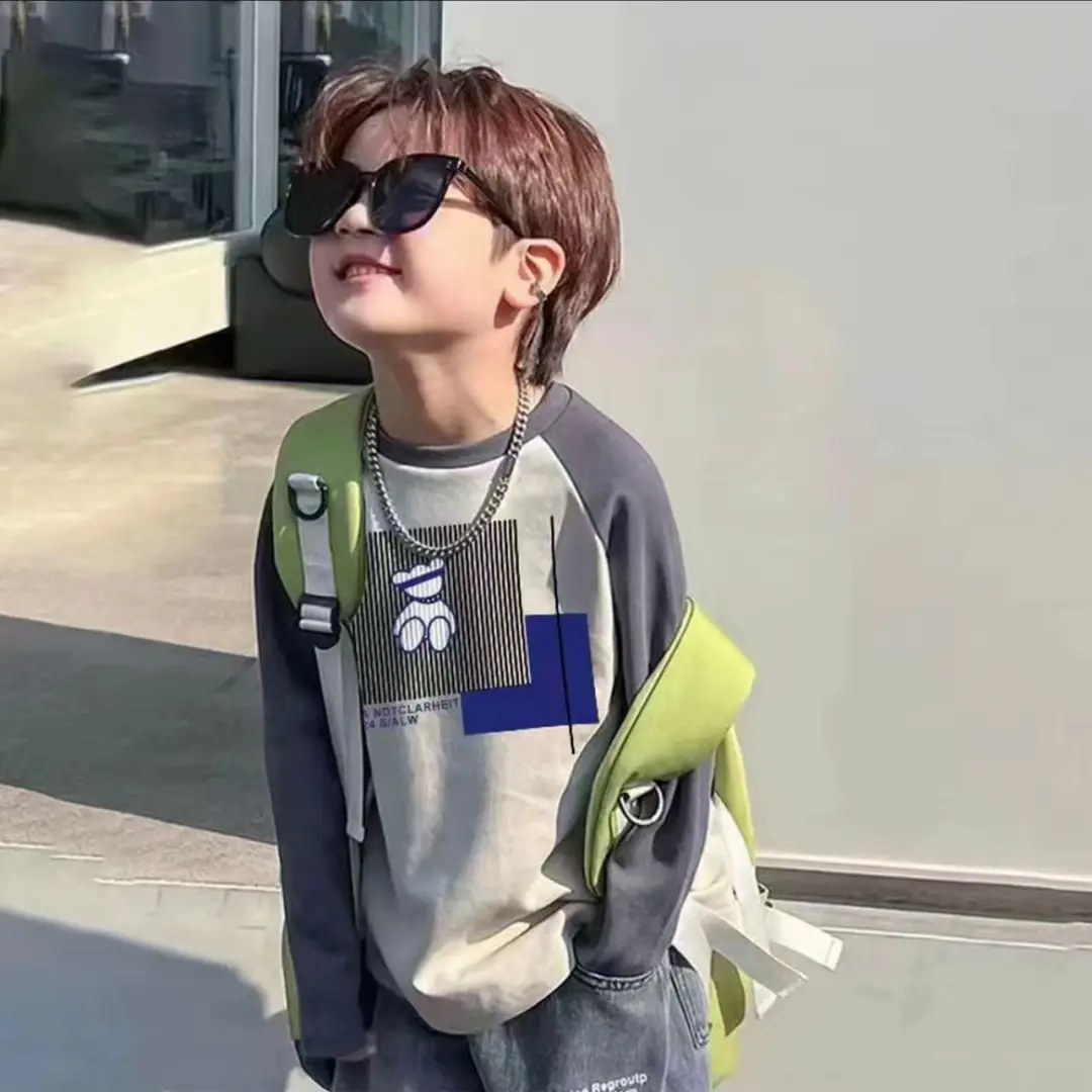 Pure Cotton Bear Print Long Sleeve T-Shirt for Boys
