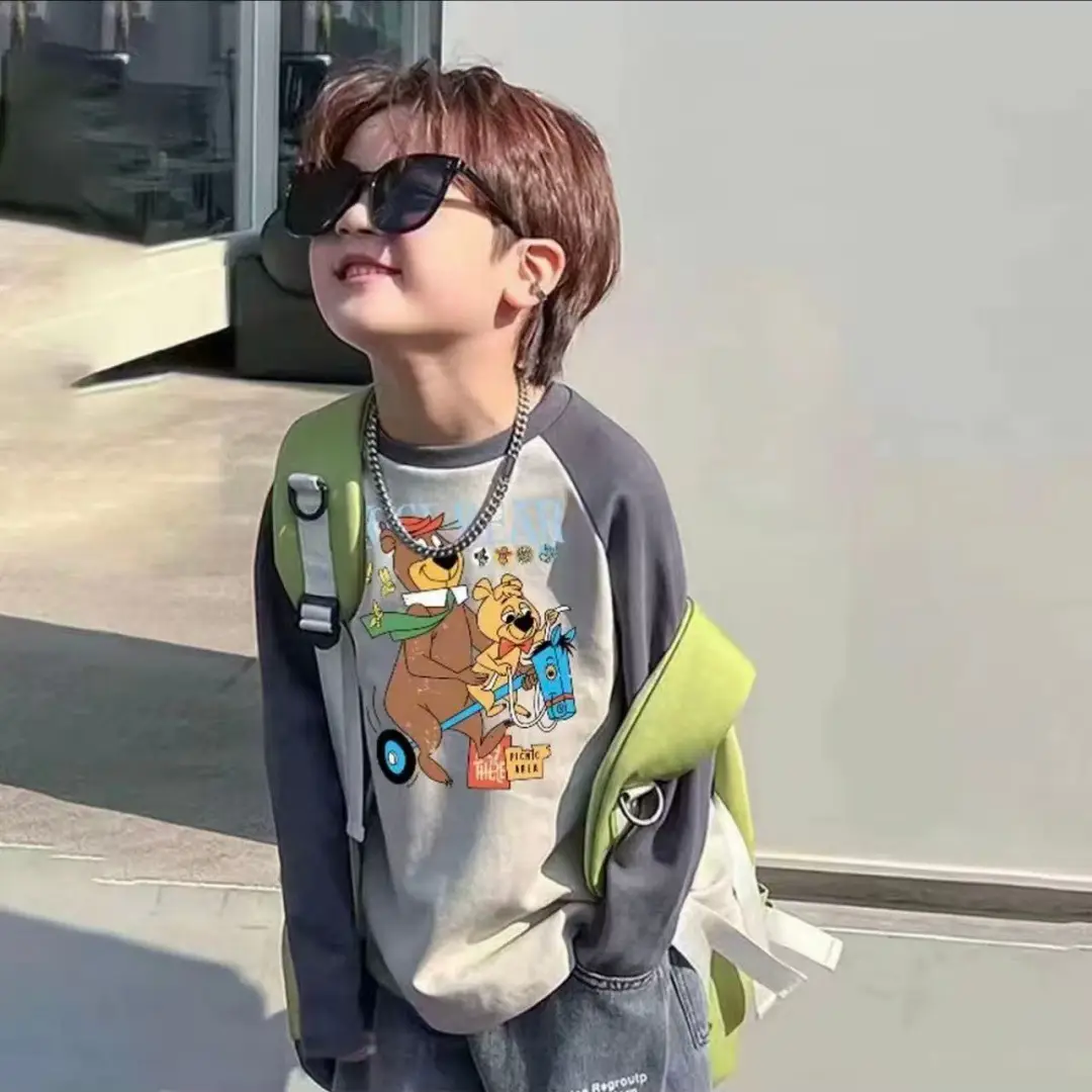 Pure Cotton Bear Print Long Sleeve T-Shirt for Boys