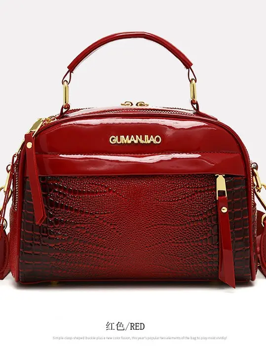Brown Crocodile Textured Women's Shoulder Bag - Image 4