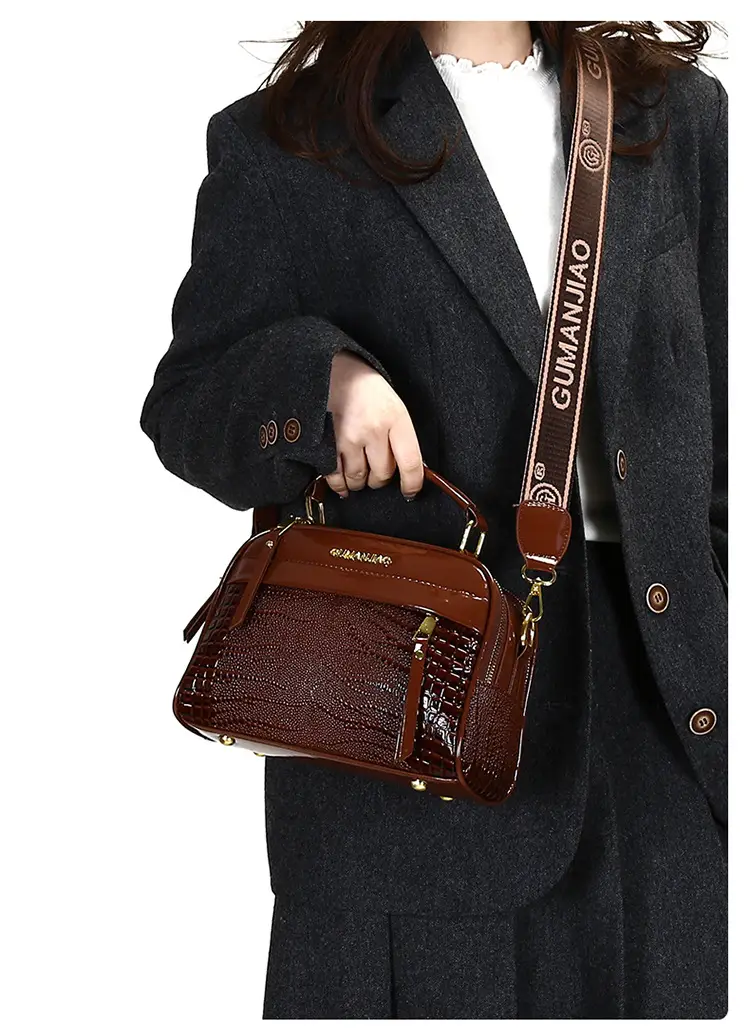 Brown Crocodile Textured Women's Shoulder Bag — feature 10
