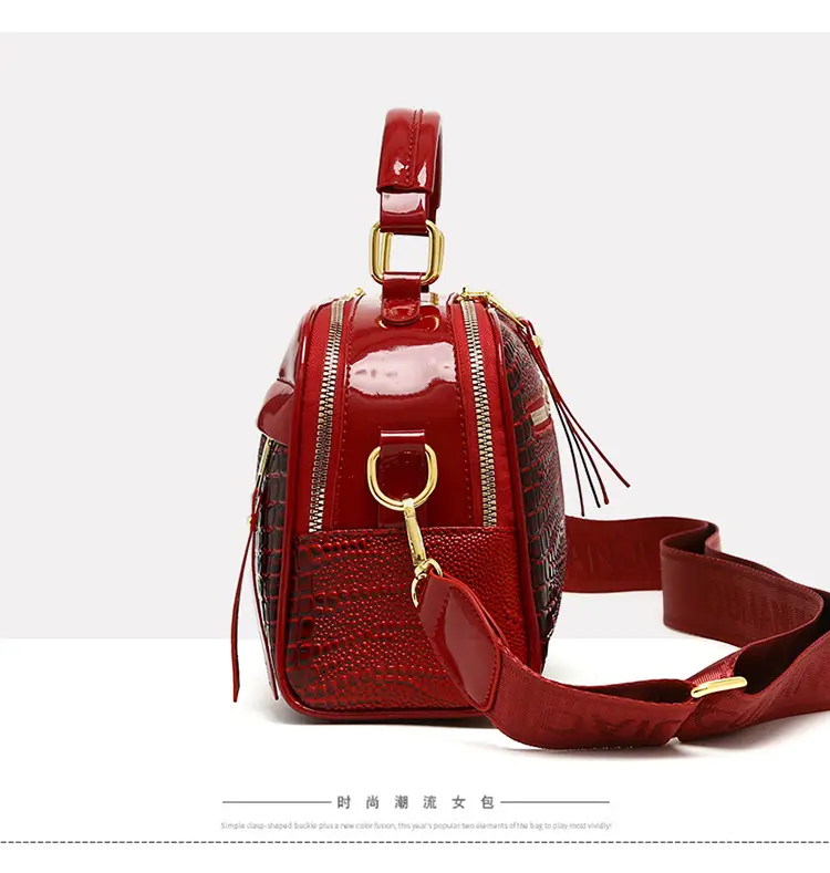 Brown Crocodile Textured Women's Shoulder Bag — feature 13