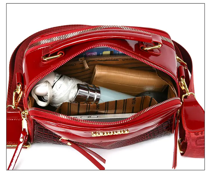 Brown Crocodile Textured Women's Shoulder Bag — feature 19