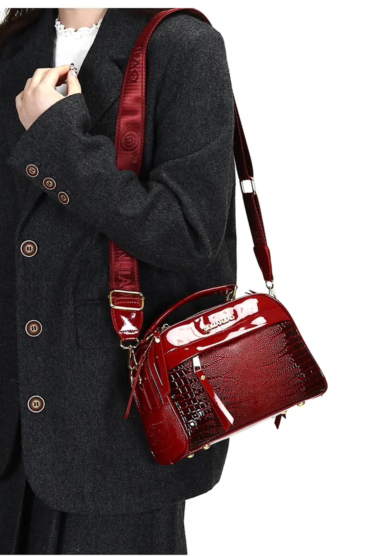 Brown Crocodile Textured Women's Shoulder Bag — feature 4