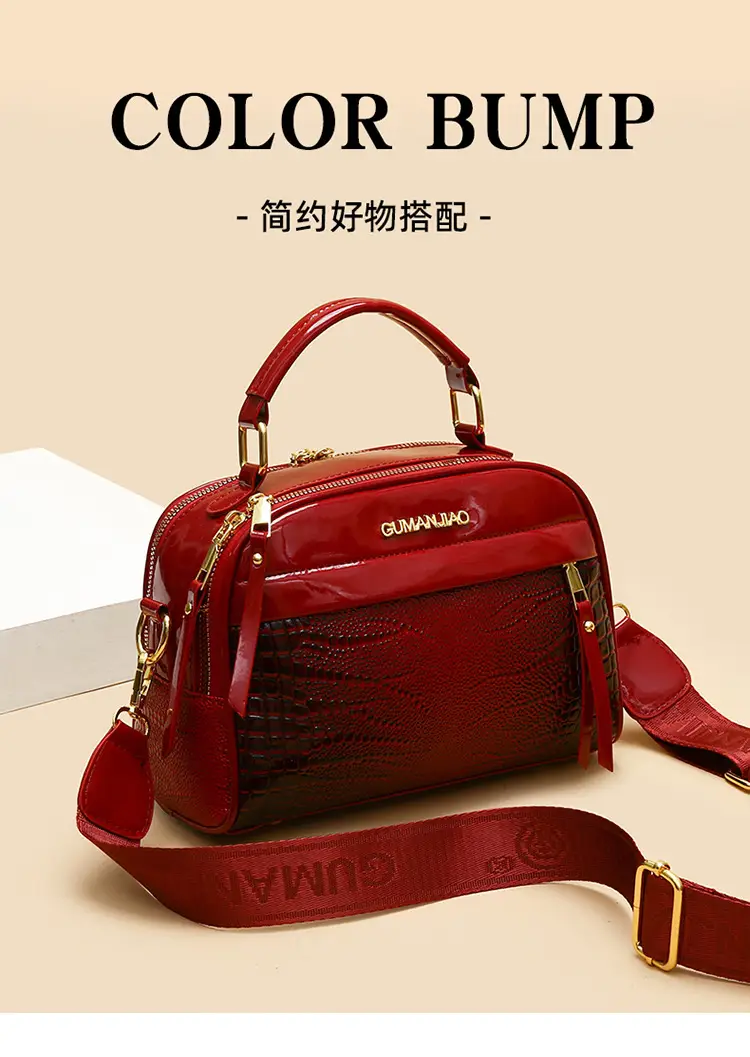 Brown Crocodile Textured Women's Shoulder Bag — feature 5