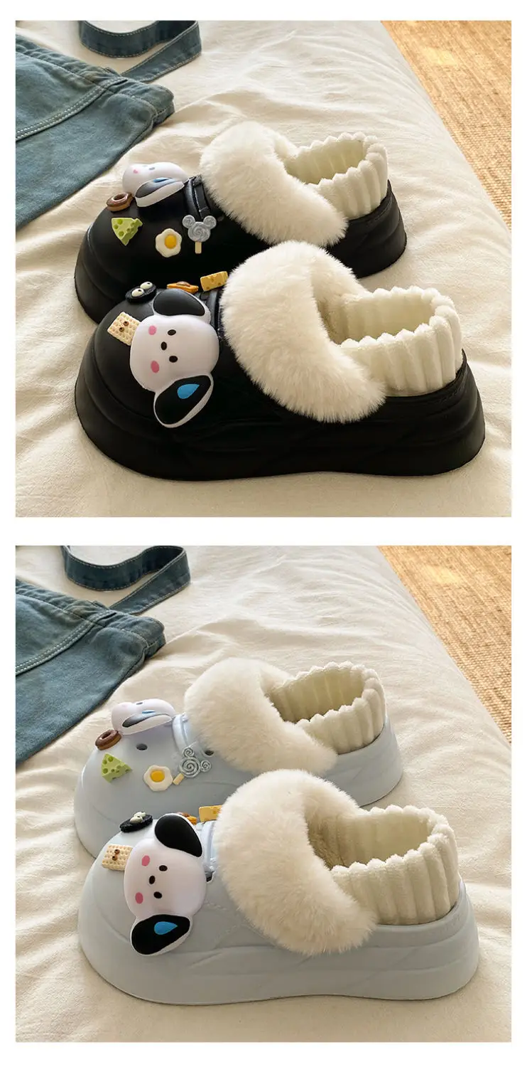 Warm Winter Dog Slippers Black with Faux Fur — feature 16