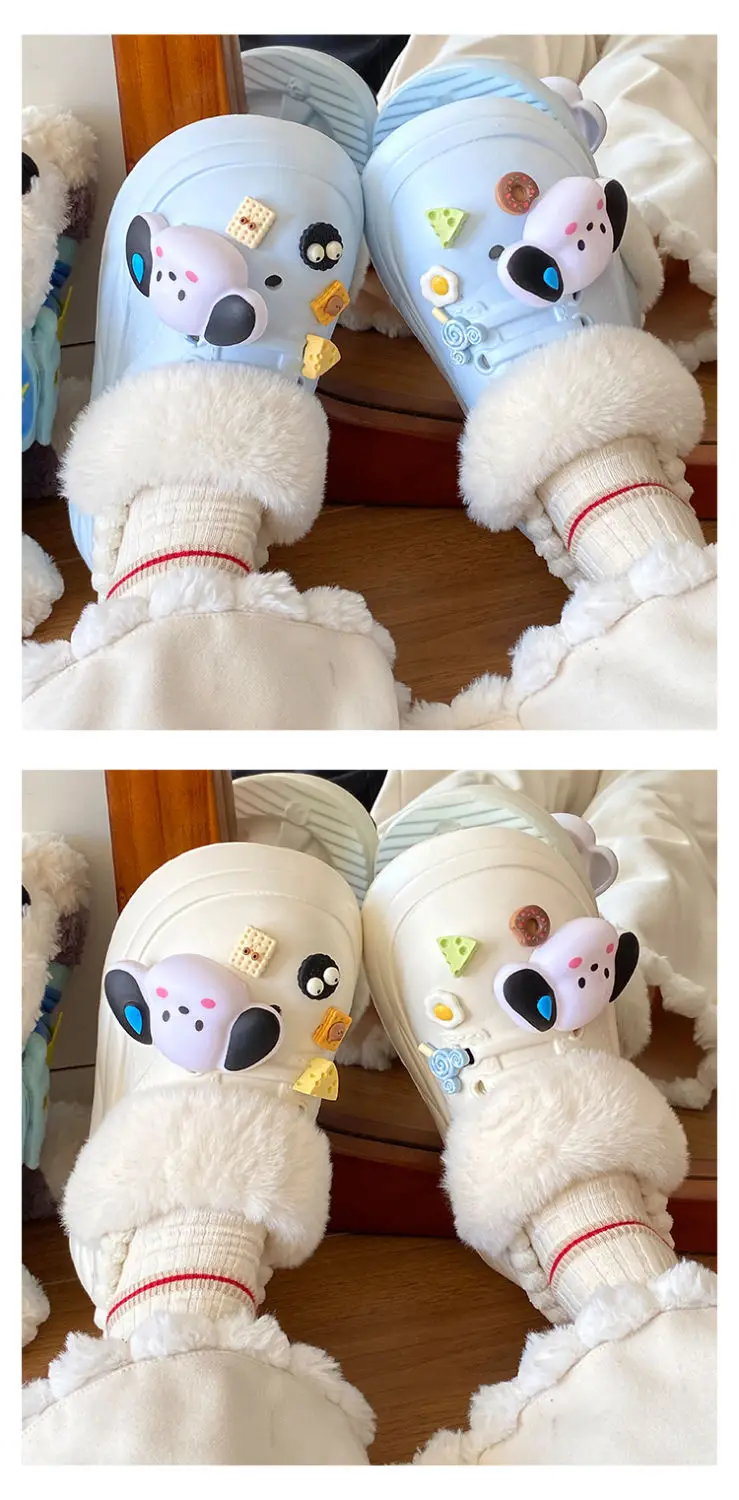 Warm Winter Dog Slippers Black with Faux Fur — feature 19