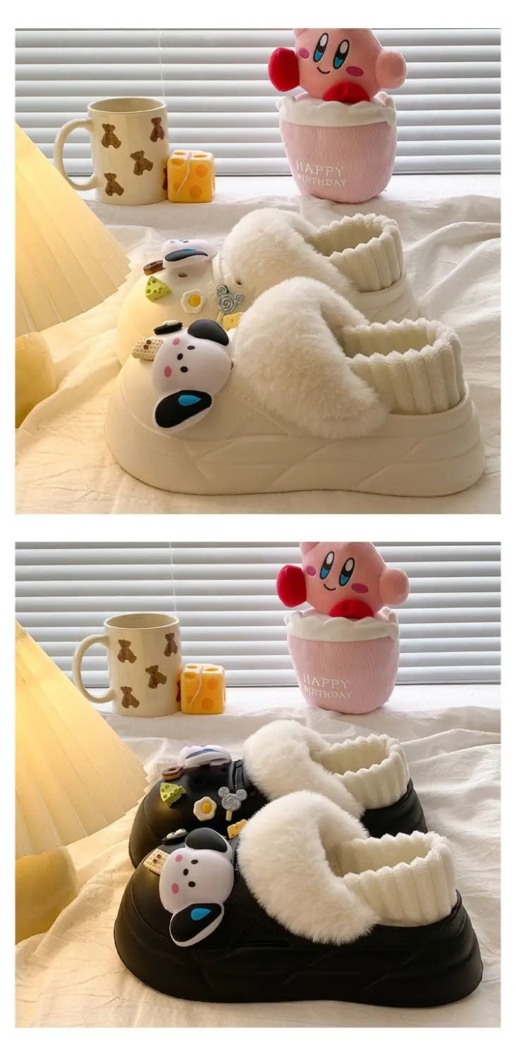 Warm Winter Dog Slippers Black with Faux Fur — feature 22