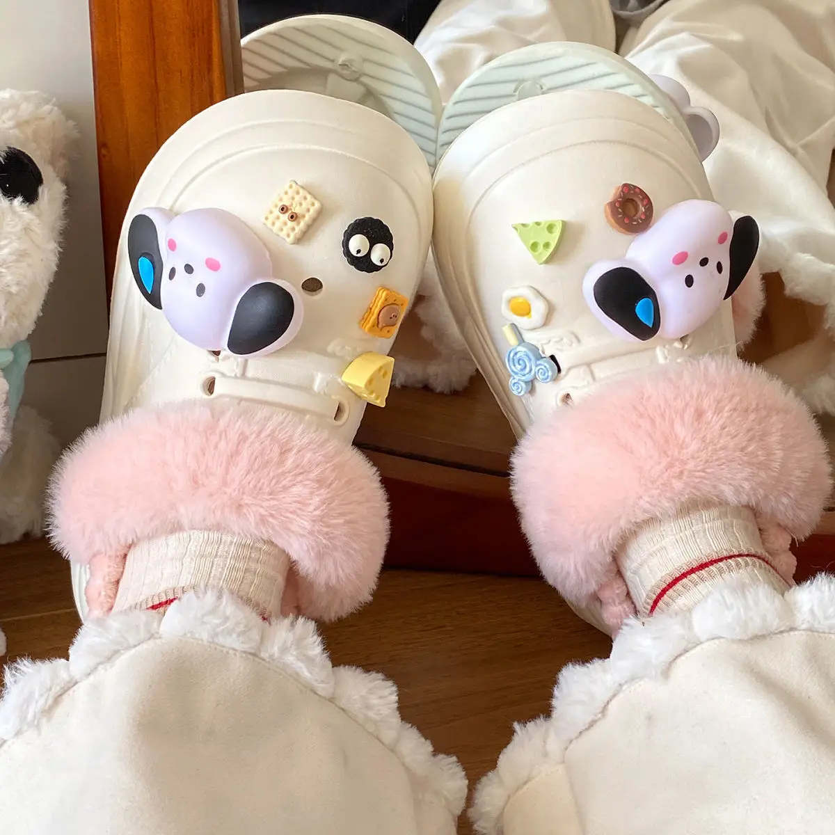 Warm Winter Dog Slippers Black with Faux Fur — feature 30