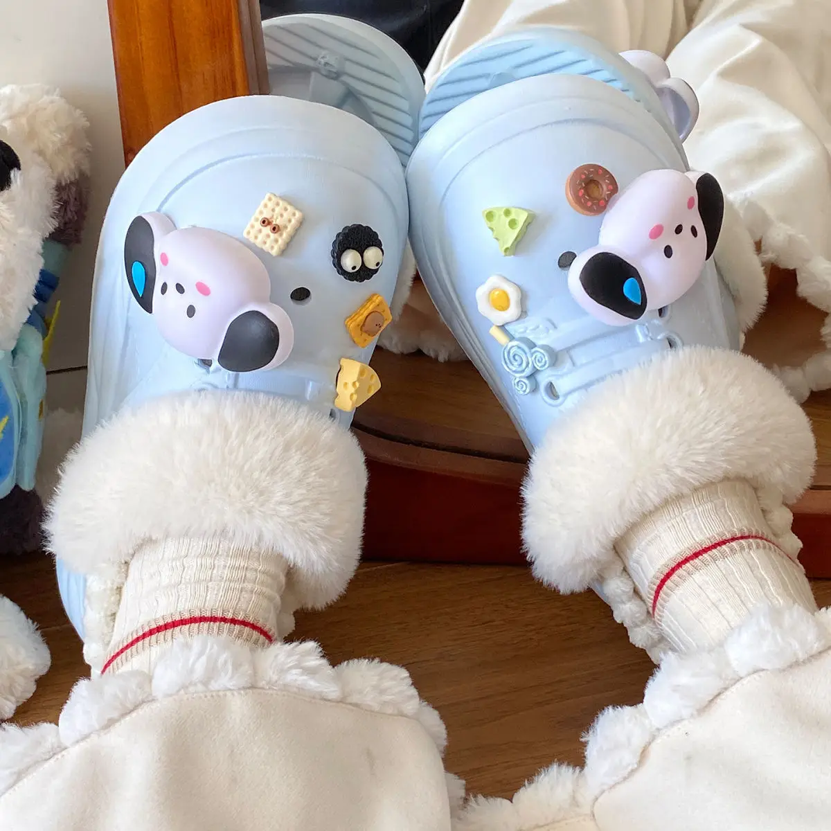 Warm Winter Dog Slippers Black with Faux Fur — feature 37