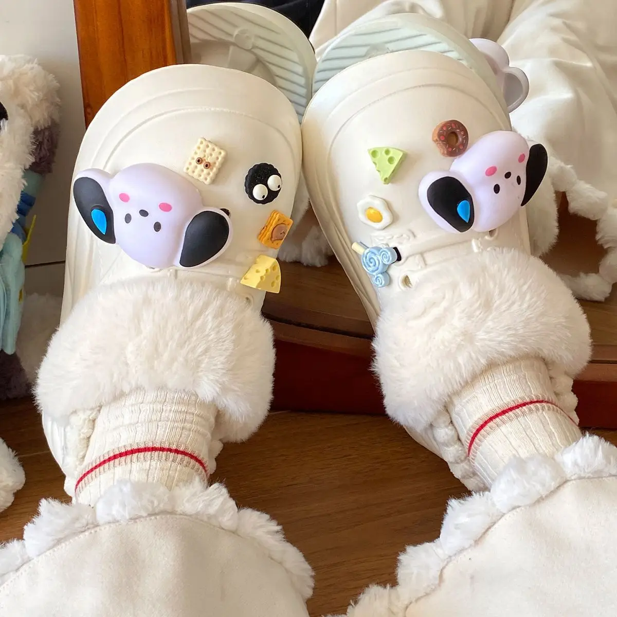 Warm Winter Dog Slippers Black with Faux Fur — feature 38