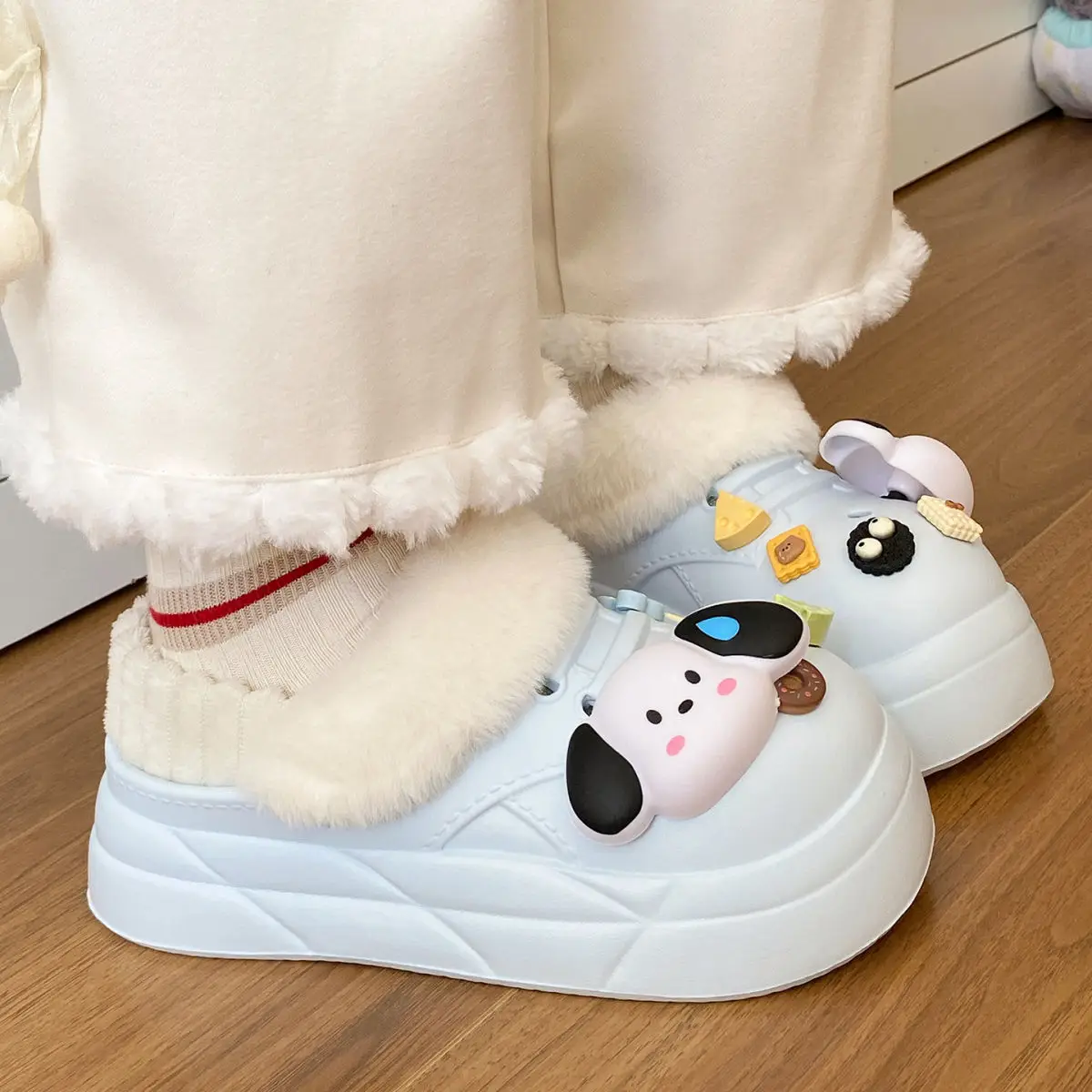 Warm Winter Dog Slippers Black with Faux Fur — feature 42