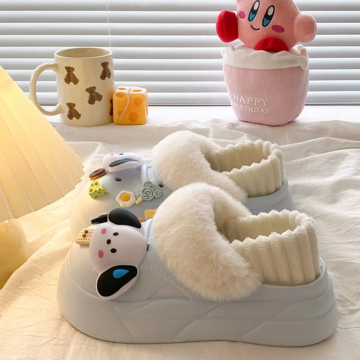 Warm Winter Dog Slippers Black with Faux Fur — feature 44