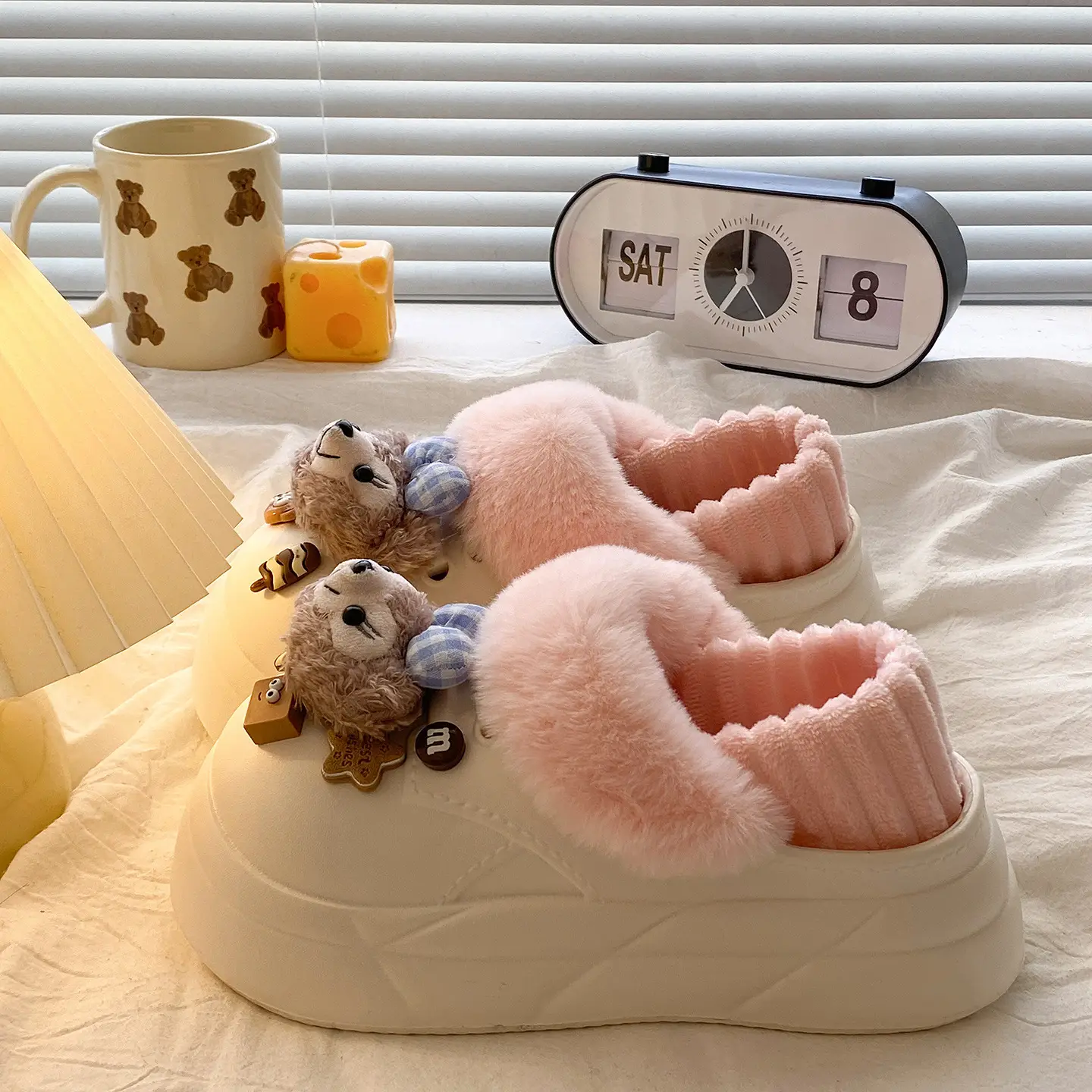 Women Faux Fur Winter Slippers Cream White - Image 48