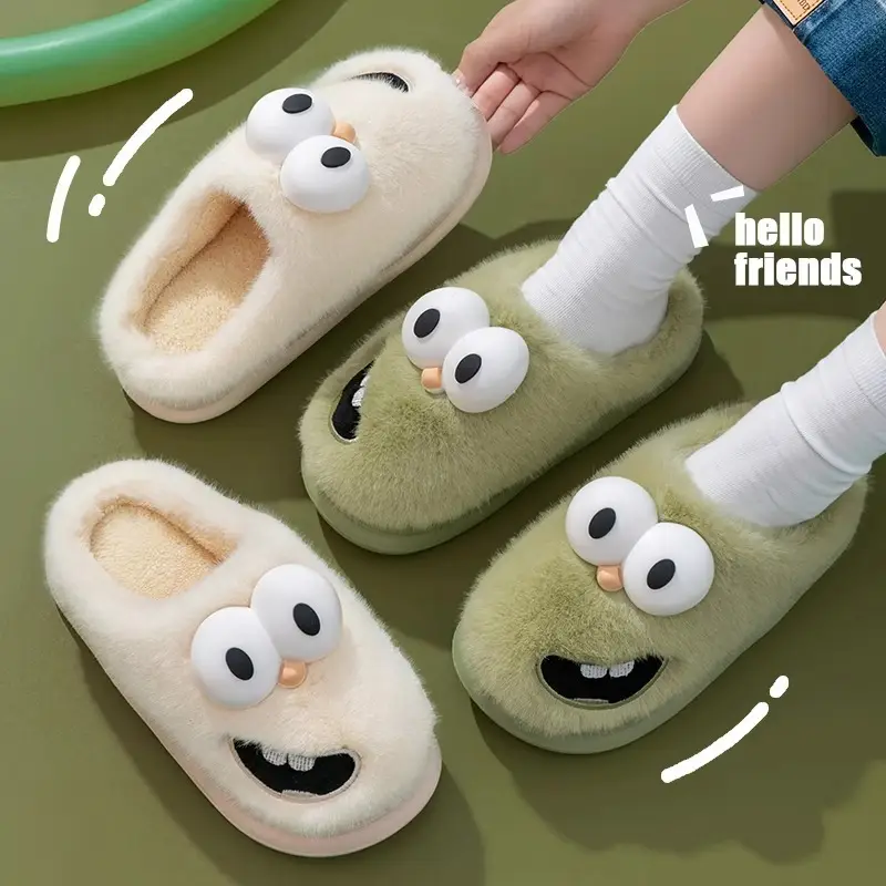 Green Furry Dog Slippers for Women Winter Warm Indoor Comfort - Image 13