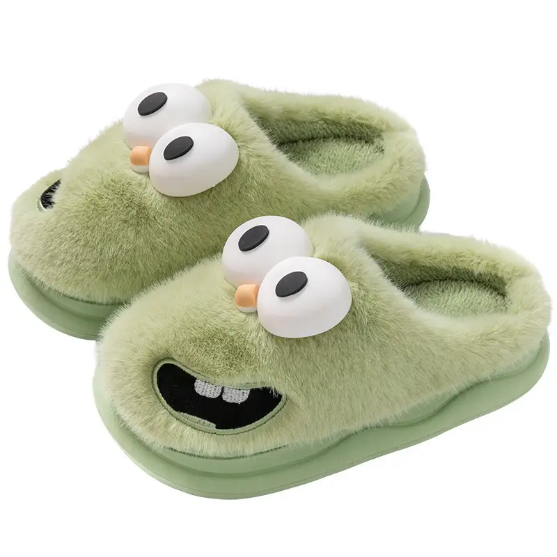 Green Furry Dog Slippers for Women Winter Warm Indoor Comfort - Image 15