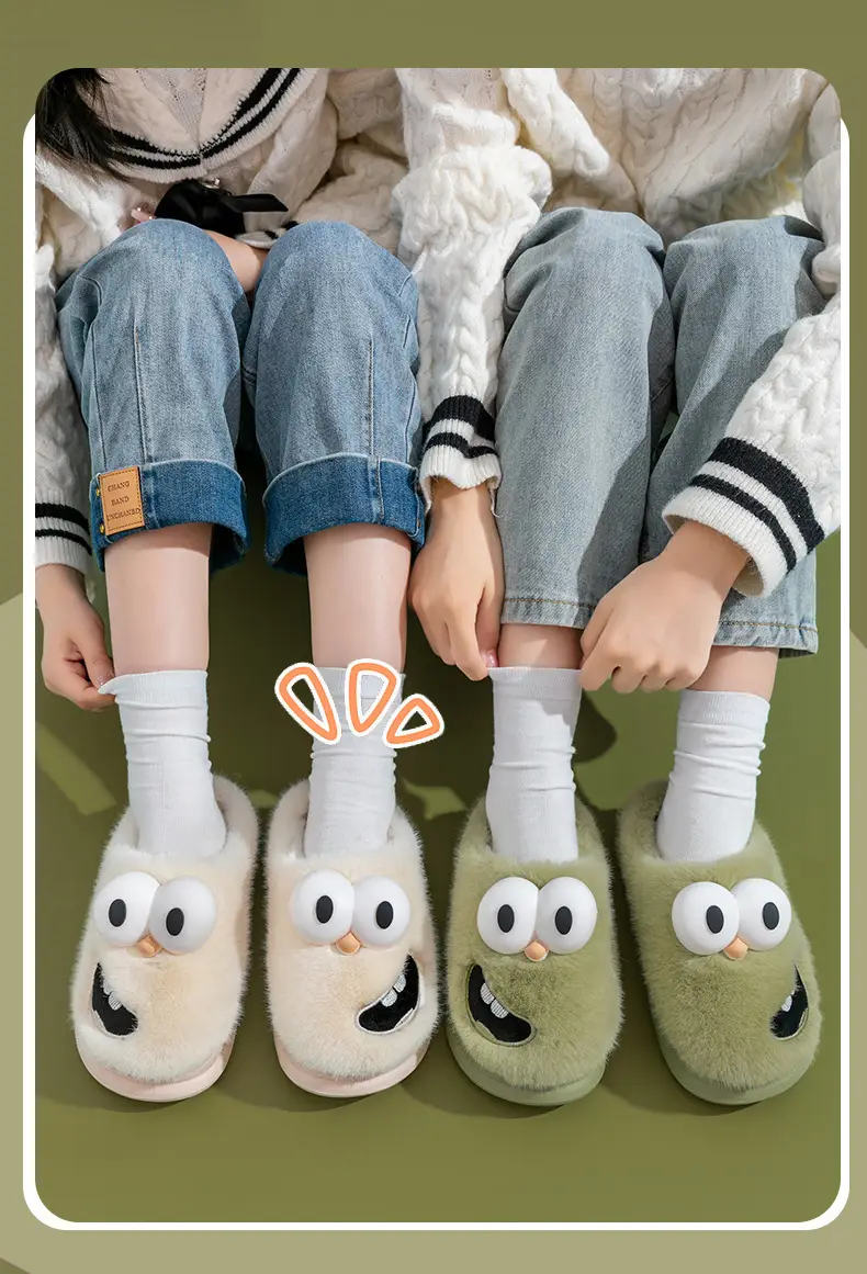 Green Furry Dog Slippers for Women Winter Warm Indoor Comfort — feature 13