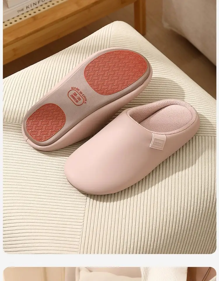 Non-Slip Silent Slippers for Women Indoor Home Soft Bottom Couple Home Cotton Slippers Pu Waterproof Japanese Slippers All Year Round — feature 13