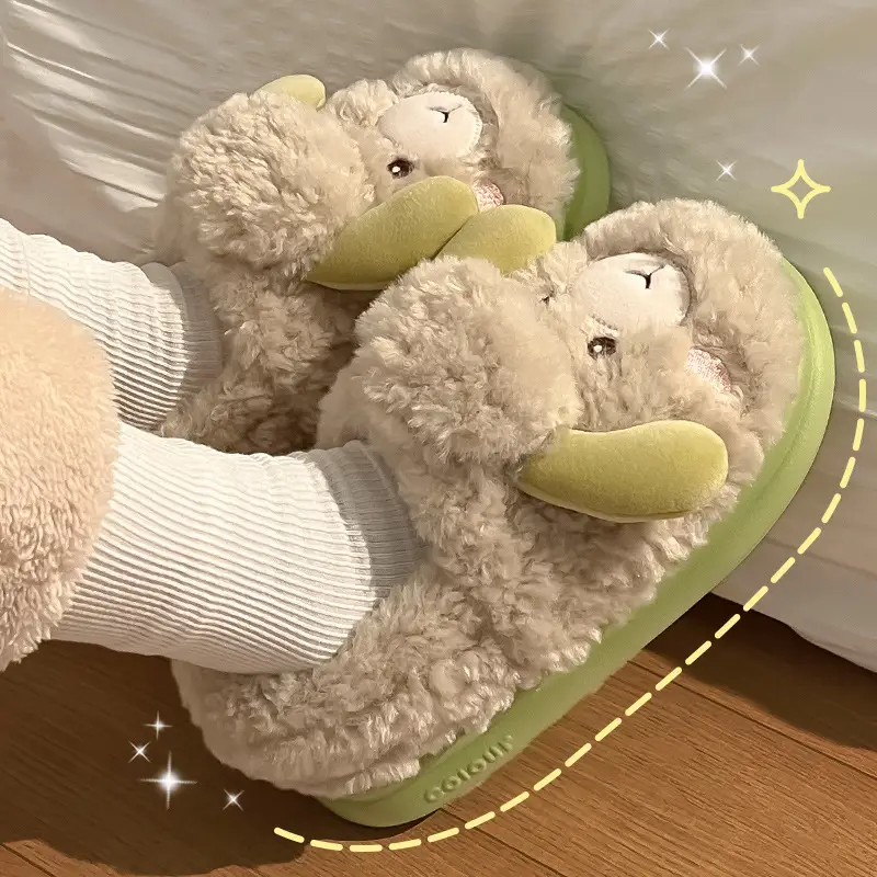 Women's Winter Cartoon Lamb Slippers Thick Soft Green - Image 5
