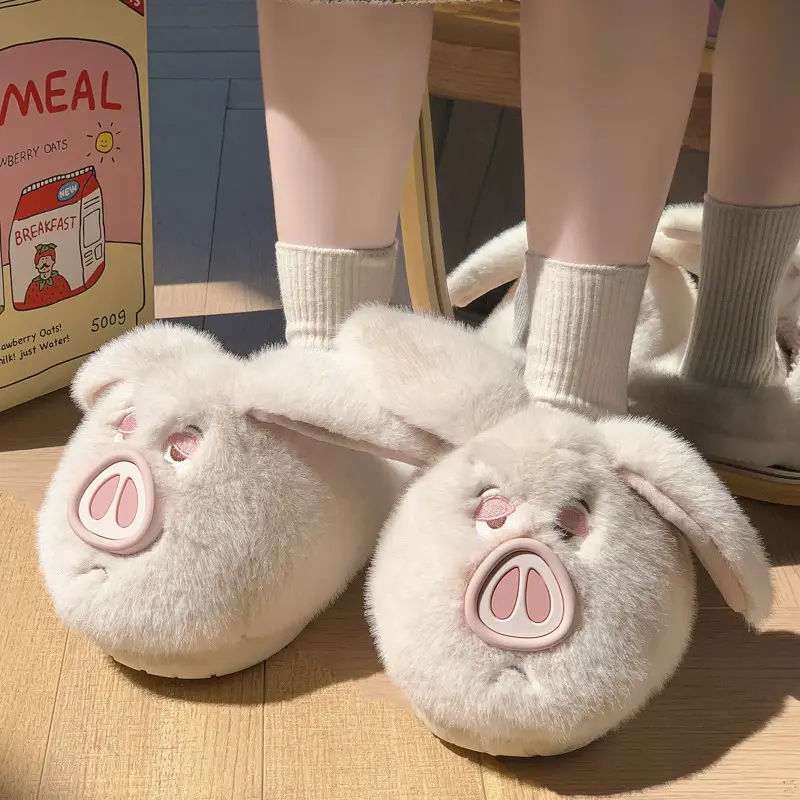 2025 New Flying Pig Cotton Slippers for Women, Winter Warm, Non-Slip, Fleece-Lined, Thickened, Cute Cotton Slippers for Autumn - Image 4
