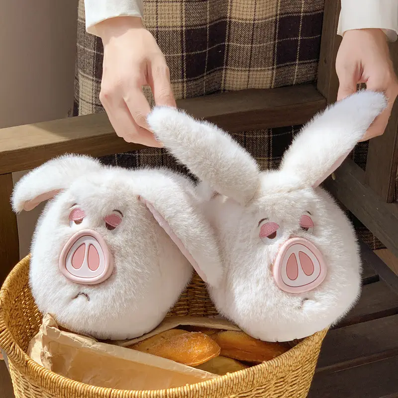2025 New Flying Pig Cotton Slippers for Women, Winter Warm, Non-Slip, Fleece-Lined, Thickened, Cute Cotton Slippers for Autumn - Image 2