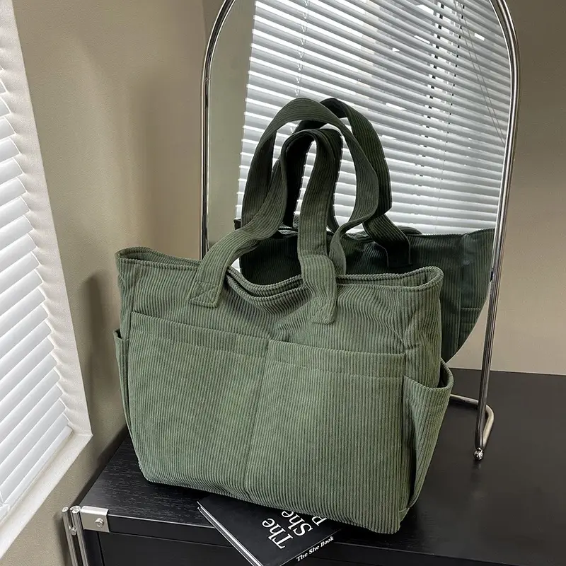 2025 Grey Corduroy Shoulder Bag Women Large Capacity - Image 8