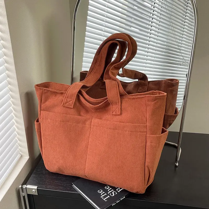 2025 Grey Corduroy Shoulder Bag Women Large Capacity - Image 10
