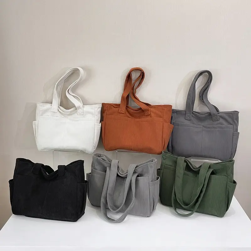 2025 Grey Corduroy Shoulder Bag Women Large Capacity — feature 1