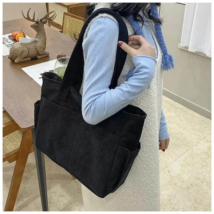 2025 Grey Corduroy Shoulder Bag Women Large Capacity — feature 12