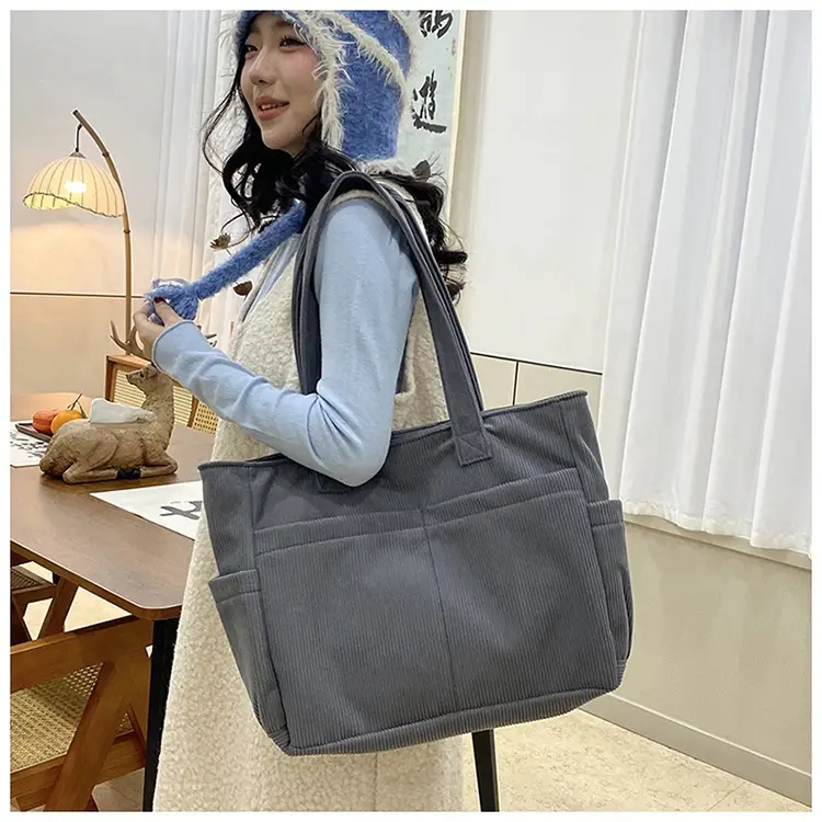 2025 Grey Corduroy Shoulder Bag Women Large Capacity — feature 18