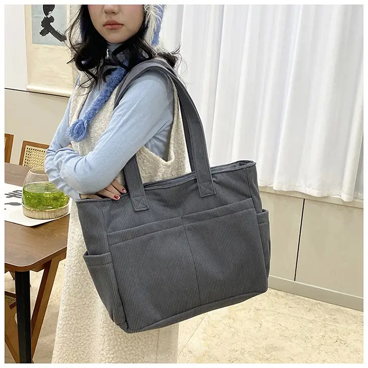 2025 Grey Corduroy Shoulder Bag Women Large Capacity — feature 19