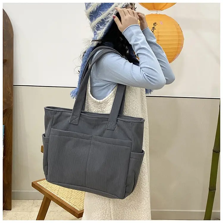 2025 Grey Corduroy Shoulder Bag Women Large Capacity — feature 20