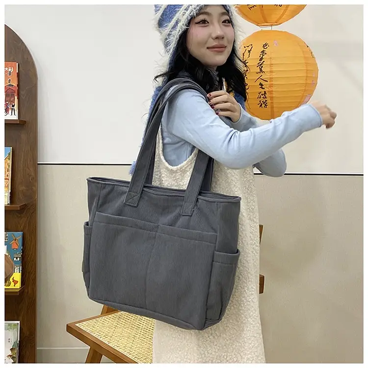 2025 Grey Corduroy Shoulder Bag Women Large Capacity — feature 21