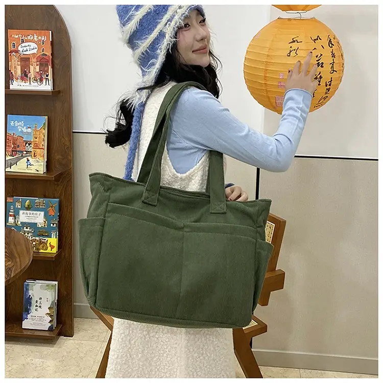 2025 Grey Corduroy Shoulder Bag Women Large Capacity — feature 24