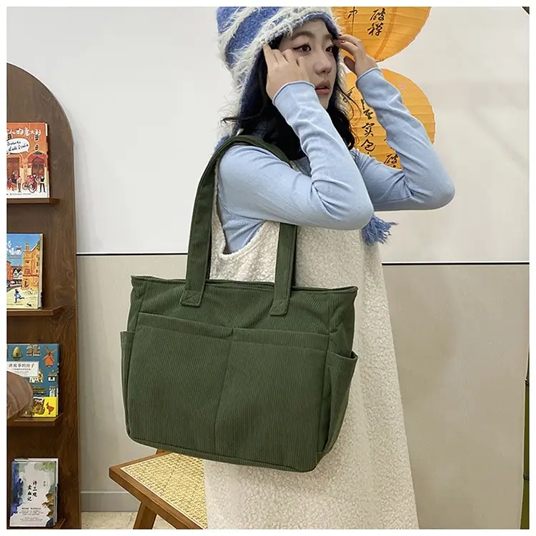 2025 Grey Corduroy Shoulder Bag Women Large Capacity — feature 25
