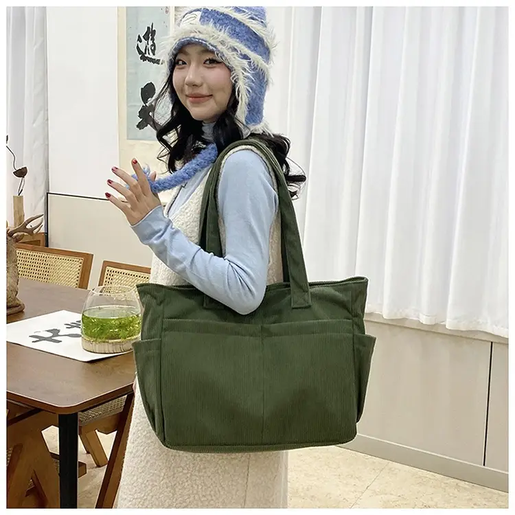 2025 Grey Corduroy Shoulder Bag Women Large Capacity — feature 26