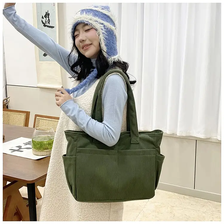 2025 Grey Corduroy Shoulder Bag Women Large Capacity — feature 27