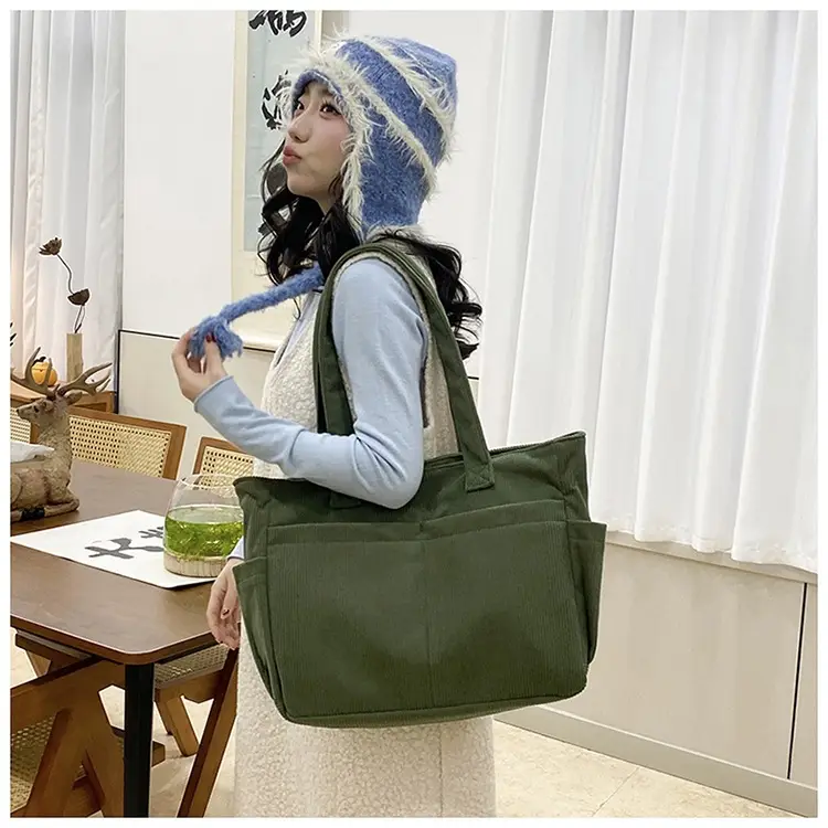 2025 Grey Corduroy Shoulder Bag Women Large Capacity — feature 28