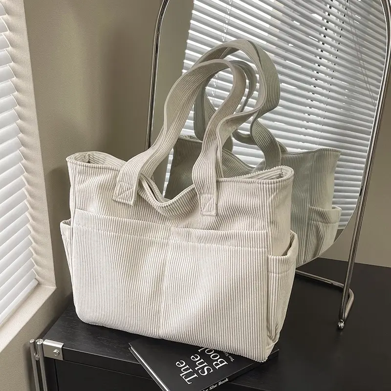 2025 Grey Corduroy Shoulder Bag Women Large Capacity - Image 2