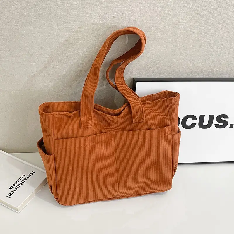 2025 Grey Corduroy Shoulder Bag Women Large Capacity - Image 3