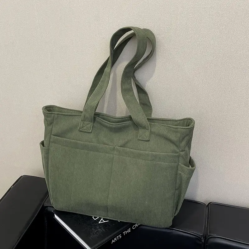 2025 Grey Corduroy Shoulder Bag Women Large Capacity - Image 4