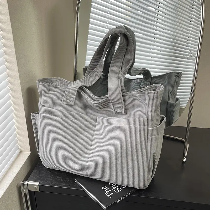 2025 Grey Corduroy Shoulder Bag Women Large Capacity - Image 5