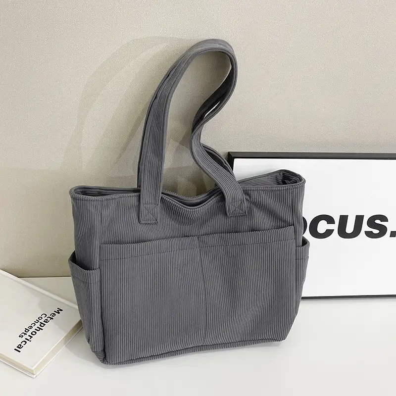 2025 Grey Corduroy Shoulder Bag Women Large Capacity - Image 6
