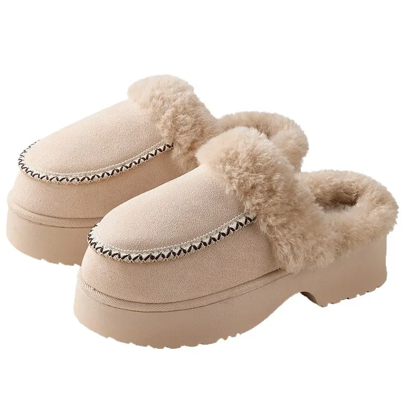 Qidan Shoe Factory Cotton Slippers for Women in Autumn and Winter Thick-Soled Home Indoor Fleece-Lined Warm Anti-Slip Korean Style Furry Slippers for Women