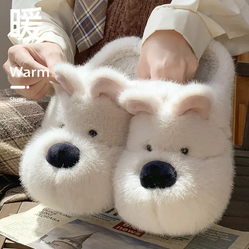 Dog Cute Cotton Slippers for Women in Autumn and Winter, New Style Indoor Home Use for Students, Warm Plush and Comfortable Cotton Shoes - Image 3