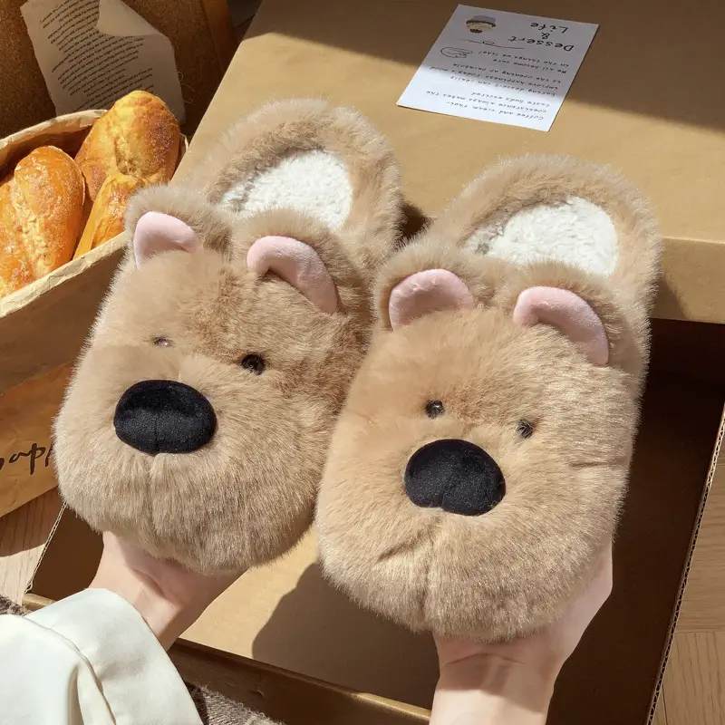 Dog Cute Cotton Slippers for Women in Autumn and Winter, New Style Indoor Home Use for Students, Warm Plush and Comfortable Cotton Shoes - Image 2